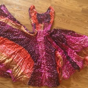 Summer flare cotton dress pink orange Sari kurti